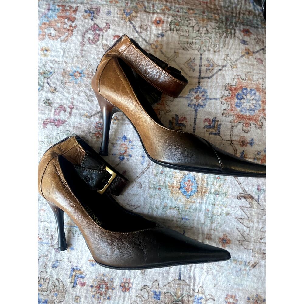 Loretta Pettinari -Made in Italy Black and Brown pointed toe heels- ankle strap